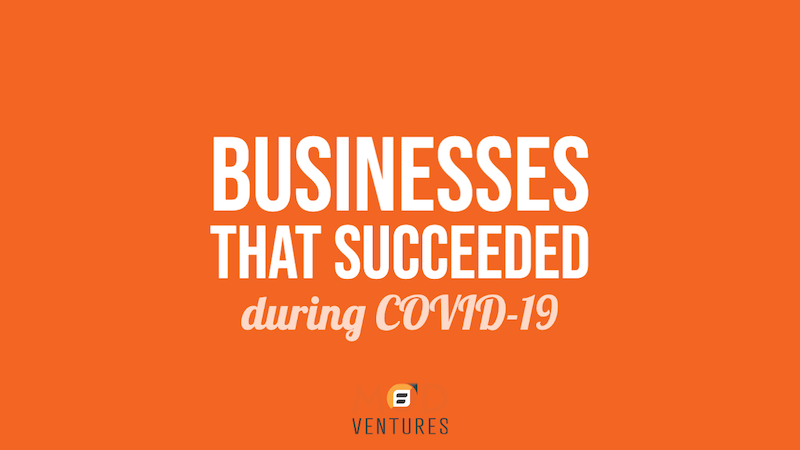 Text on an orange background reads: "Businesses that succeeded during COVID-19." Small MOD Ventures LLC logo and the word "Ventures" appear at the bottom, highlighting expertise in Fractional CFO and CPA services.