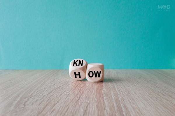 Two wooden dice on a wooden surface display the word "KNOWHOW" against a turquoise background, symbolizing the expertise and leadership of a CFO or Senior CPA.